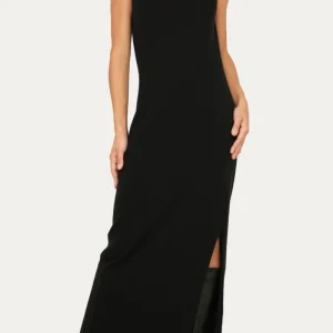 Abito lungo con spacco misto cashmere - Nero