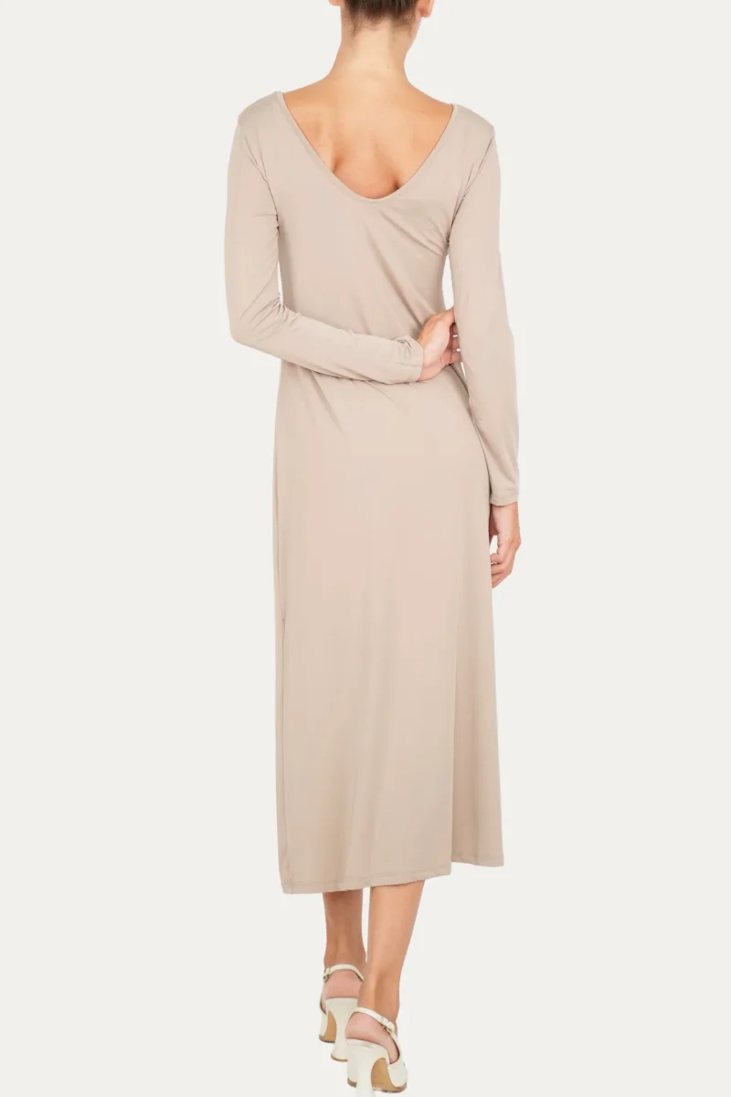 Abito lungo in modal scollo ampio - Fango - immagine 3