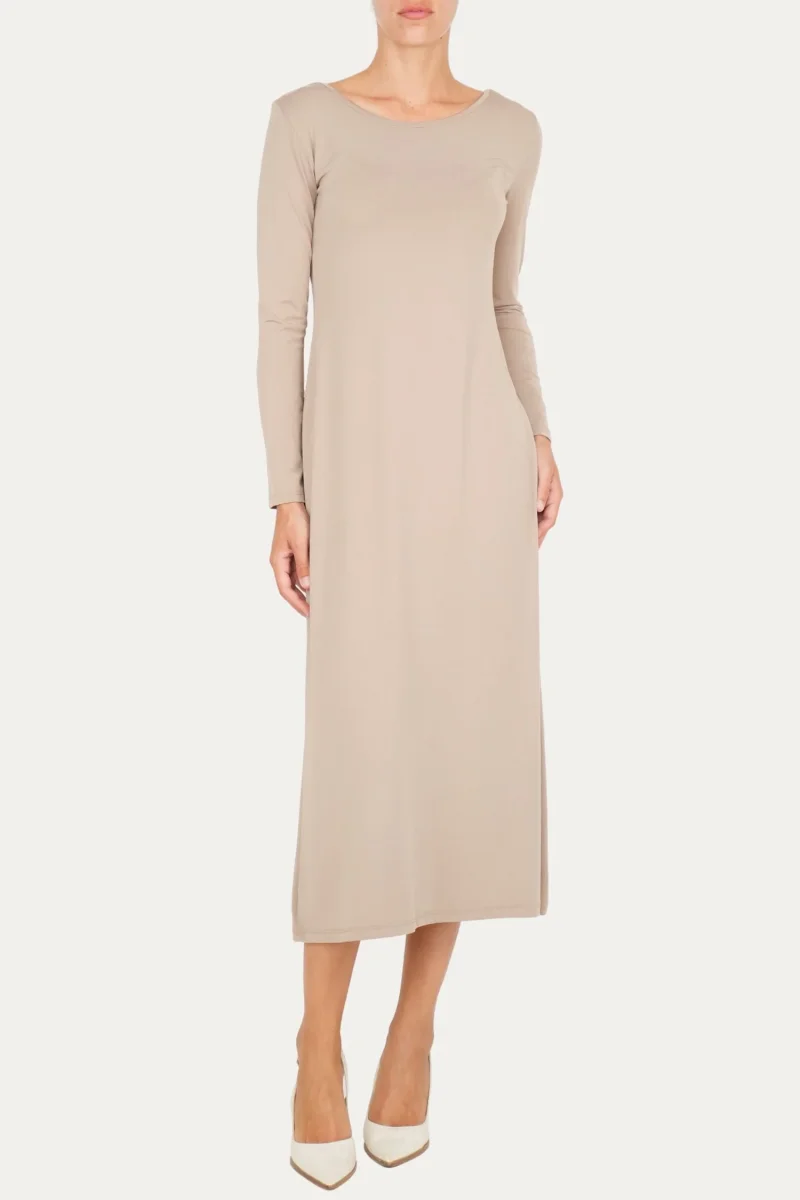 Abito lungo in modal scollo ampio - Fango - immagine 4