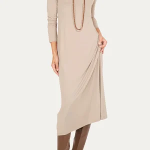 Abito lungo in modal scollo ampio - Fango