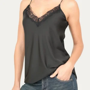 Top raso con pizzo a V - Nero