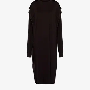 Abito maniche lunghe midi nero in cotone