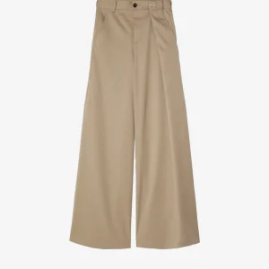 W Pantaloni beige misto lana gamba larga