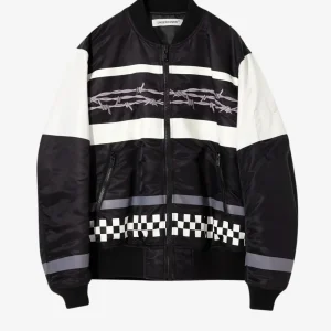 Bomber nero con motivo filo spinato