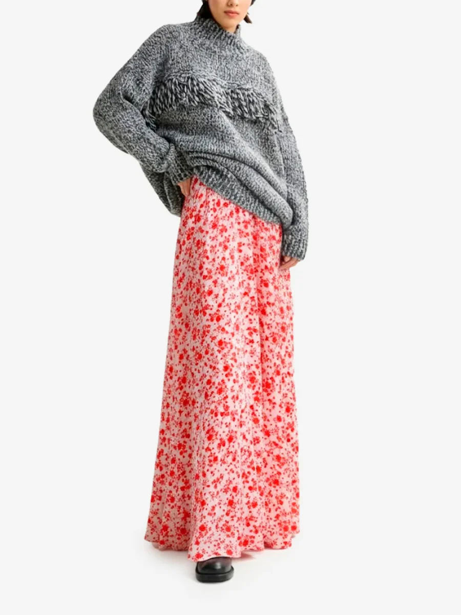 Gonna lunga floreale beige e rosa - immagine 3