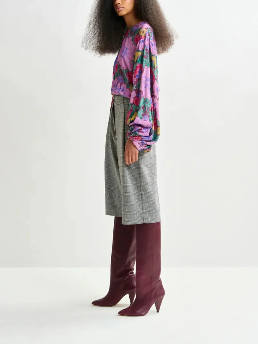 Bermuda sartoriali a gamba larga con quadri grigi e neri - immagine 5