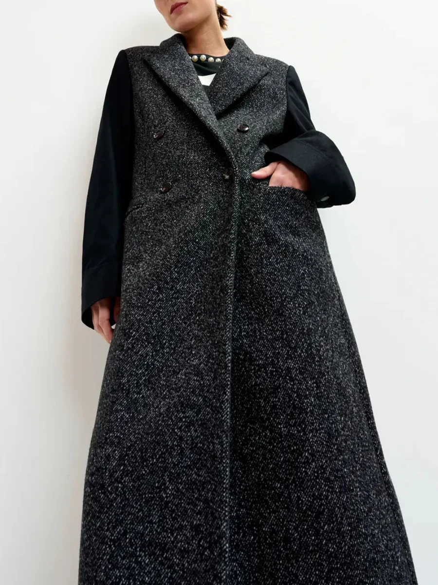Cappotto Doppio Petto misto lana con Maniche a Contrasto - immagine 3