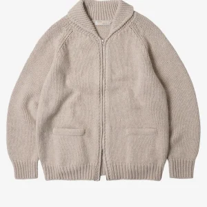 Cardigan Cowichan in misto lana beige con zip