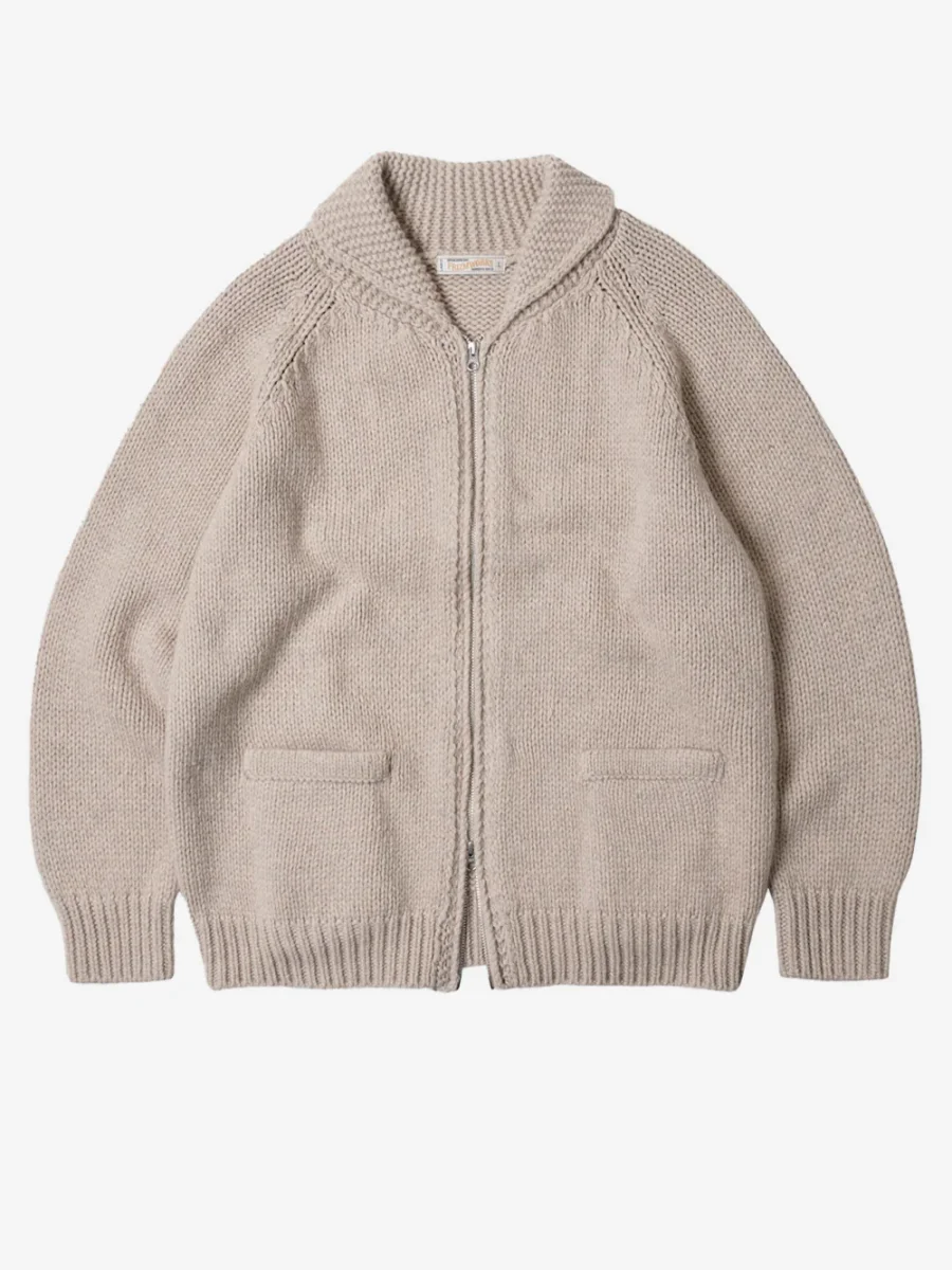 Cardigan Cowichan in misto lana beige con zip - immagine 2