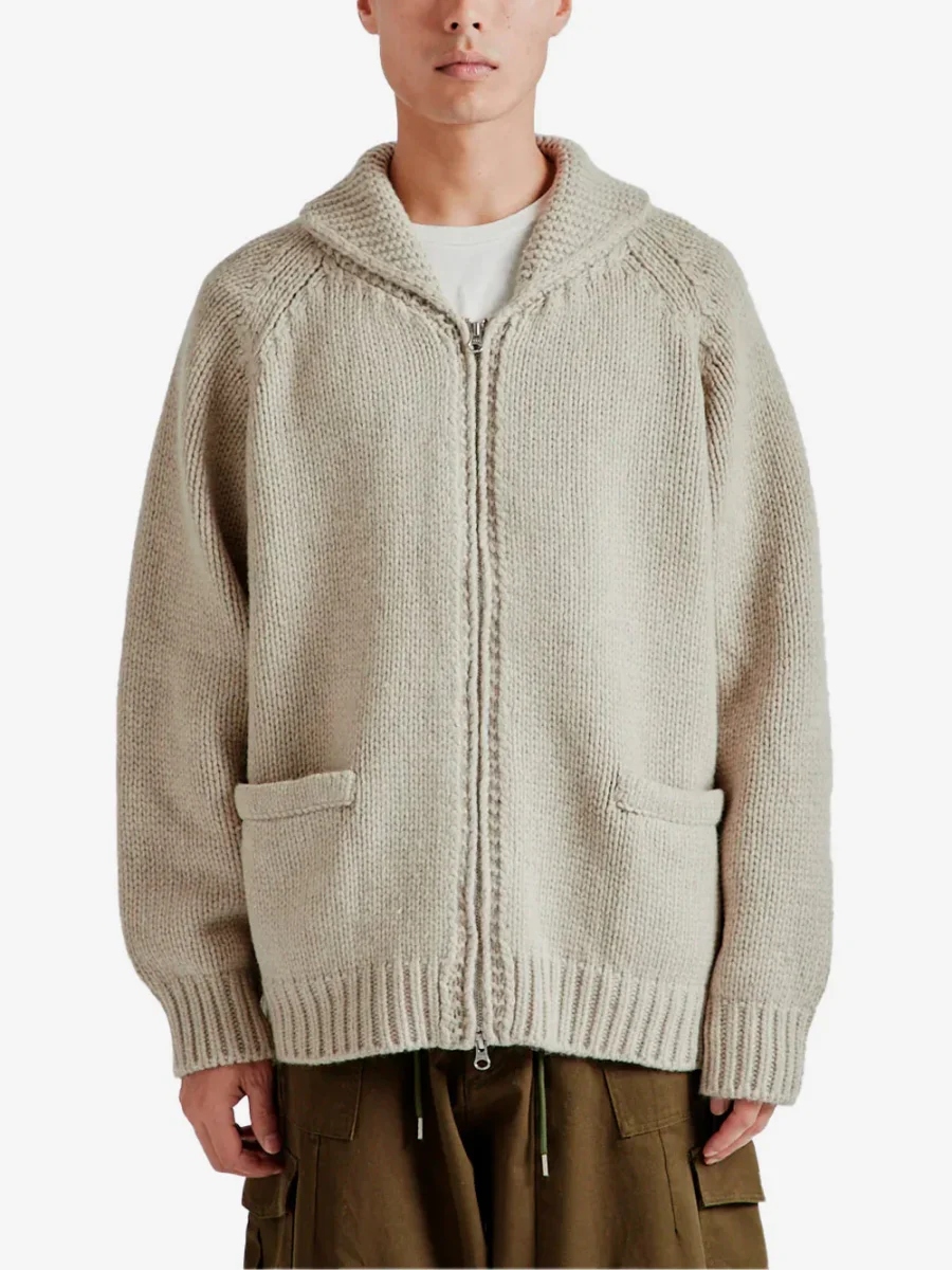 Cardigan Cowichan in misto lana beige con zip - immagine 4