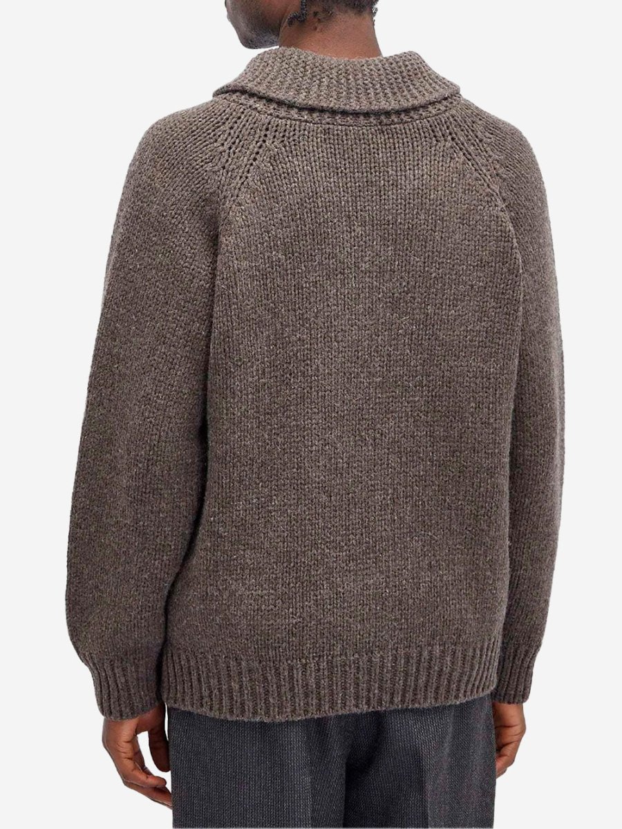 Cardigan Cowichan in misto lana marrone fango con zip - immagine 5