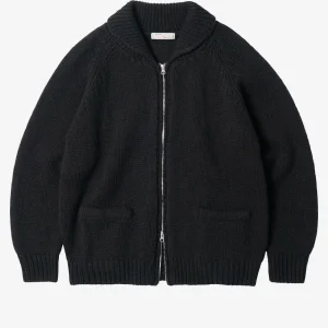 Cardigan Cowichan in misto lana nero con zip