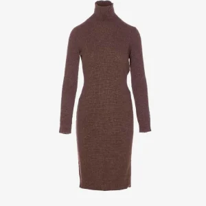 Abito dolcevita marrone in misto lana con logo Numeric