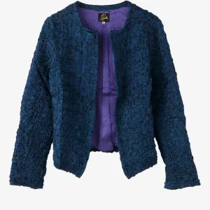 Giacca blu con ricamo satinato