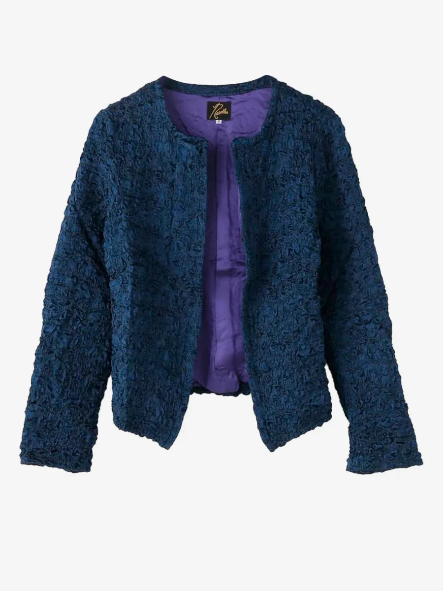 Giacca blu con ricamo satinato