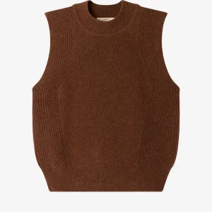 Gilet marrone minimal in lana merino