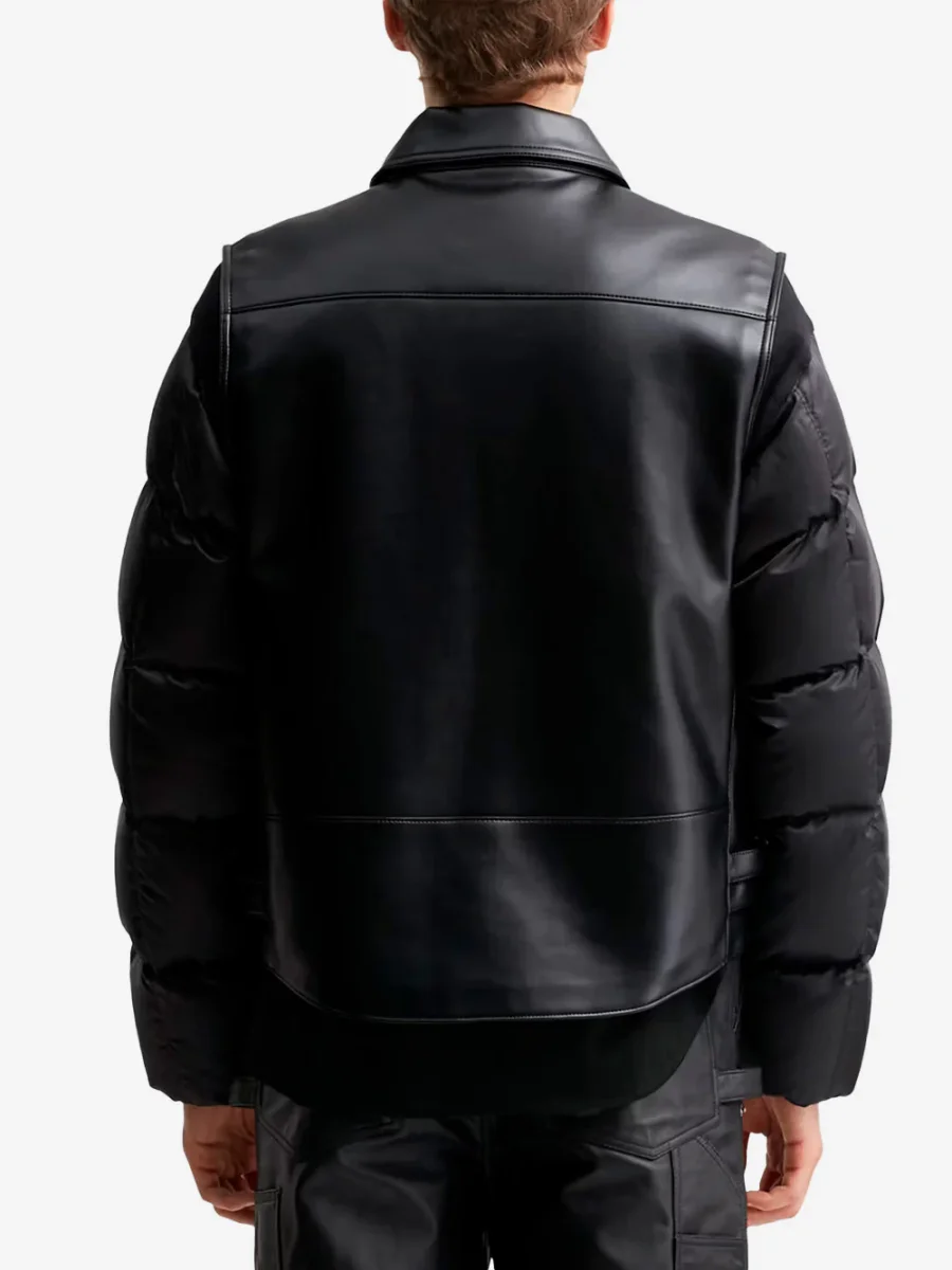 Giacca biker in pelle sintetica con maniche imbottite in piuma - immagine 5