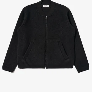 Bomber nero in lana con zip