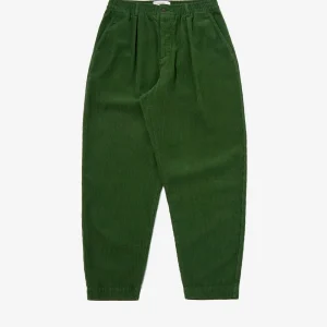 Pantaloni casual pleated in velluto a coste verdi