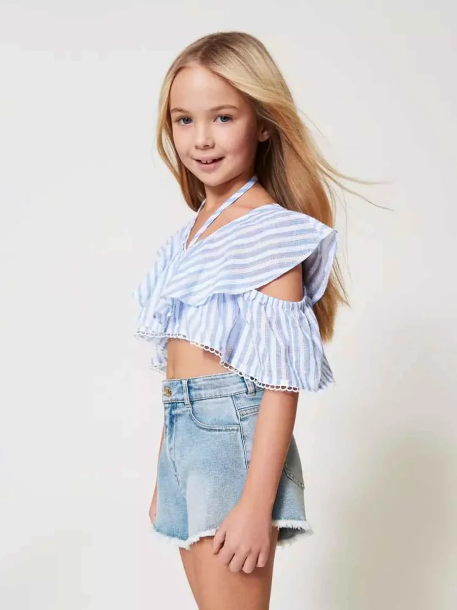 Twinset shorts kids in denim con orlo sfrangiato - immagine 6