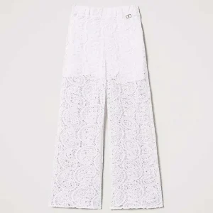 Twinset pantaloni kids bianco in pizzo