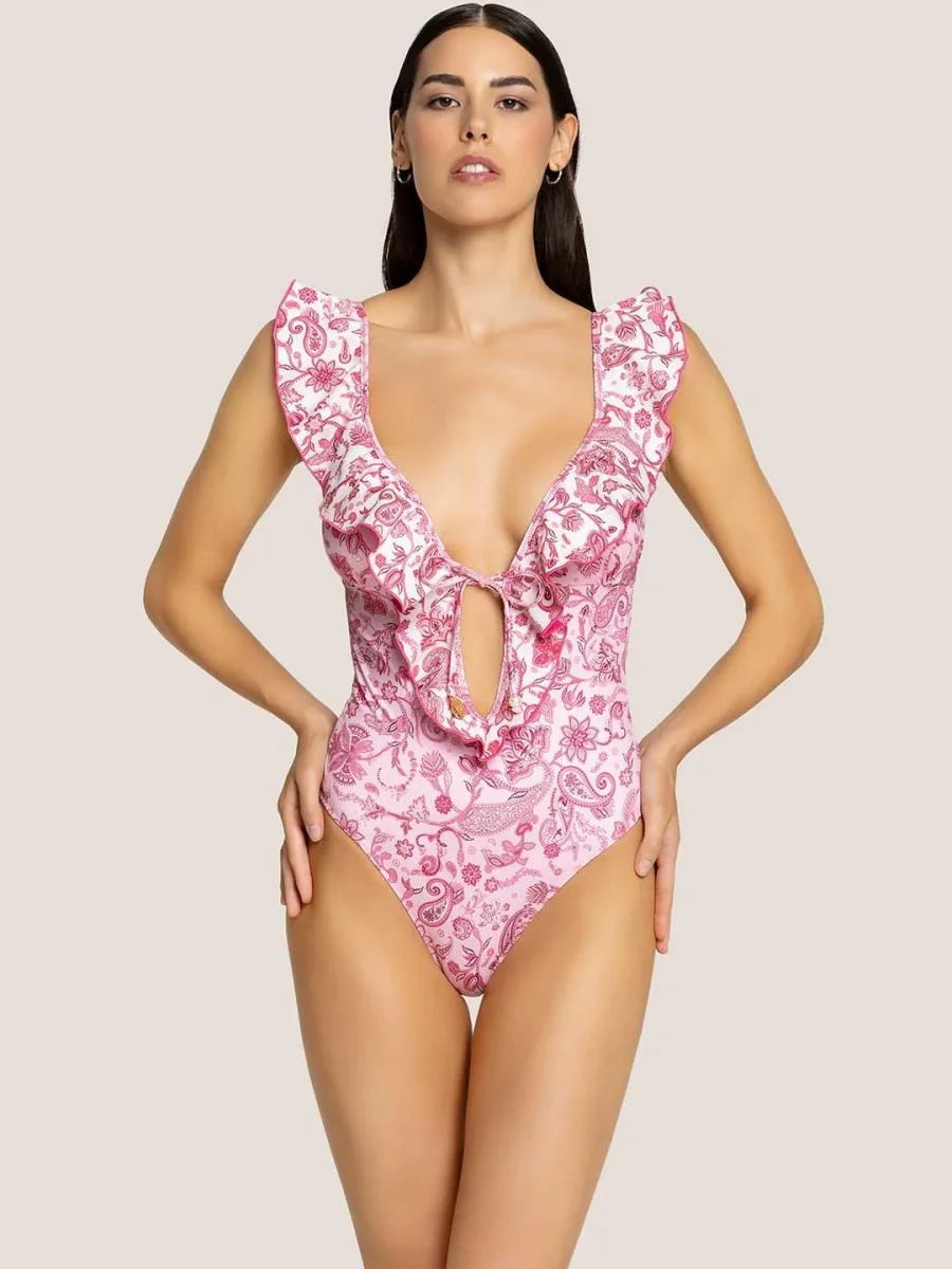 4Giveness Antibes costume rosa intero bandana