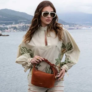 Bohemian camicia beige con palme