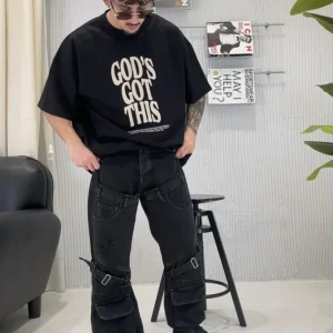 Cianotic jeans nero baggy con tasconi