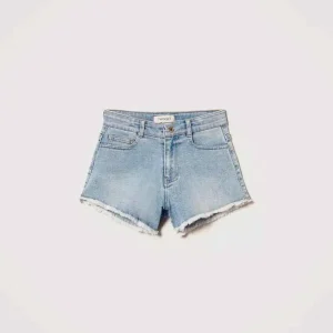 Twinset shorts kids in denim con orlo sfrangiato
