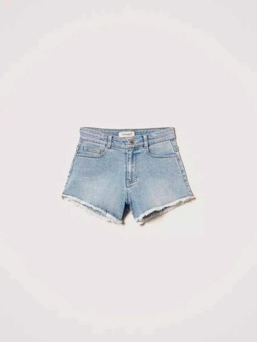 Twinset shorts kids in denim con orlo sfrangiato
