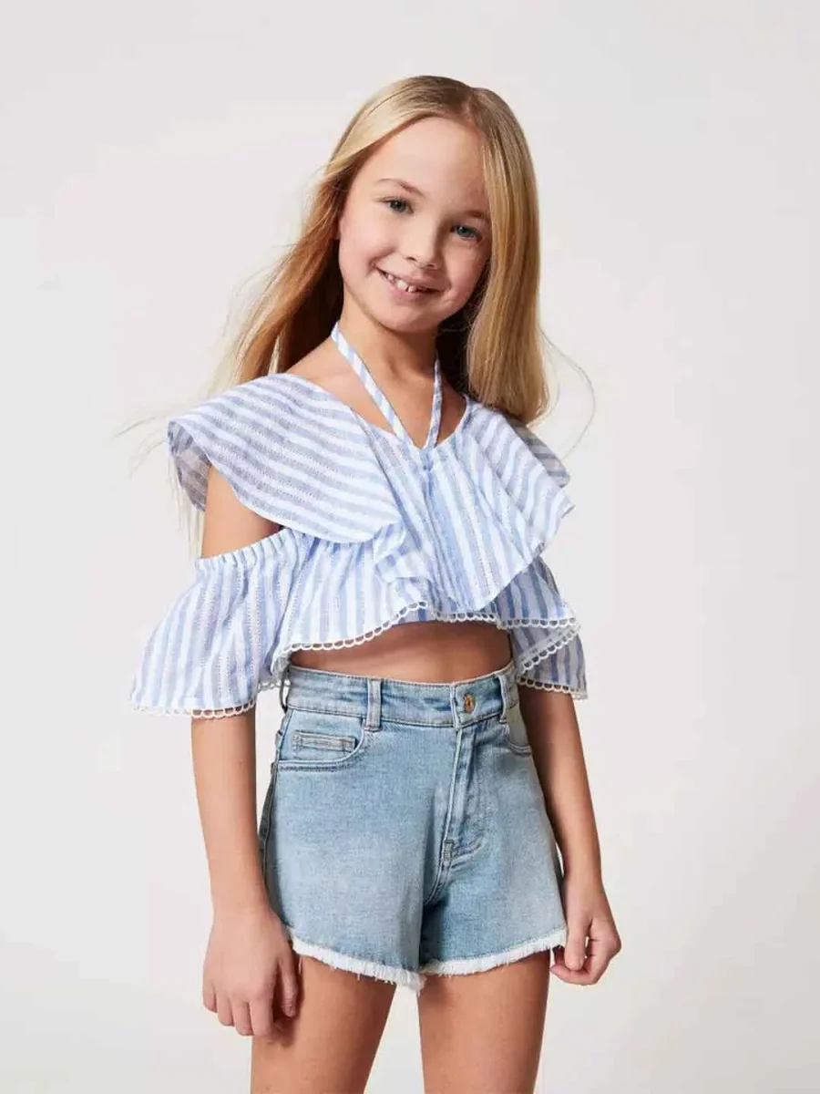 Twinset shorts kids in denim con orlo sfrangiato - immagine 3