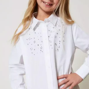 Twinset camicia kids bianco con ricamo