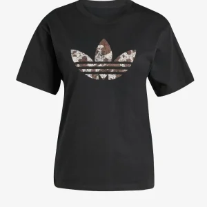 W T-shirt nera con logoTrefoil leopardato