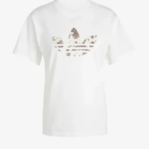 W T-shirt bianca con logo Trefoil leopardato