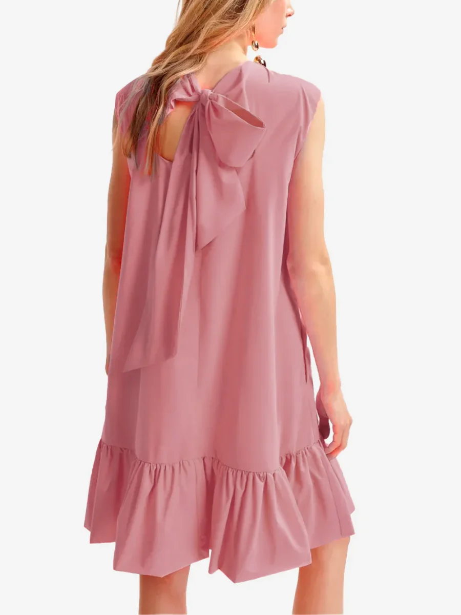 Abito corto rosa con schiena scoperta e fiocco - immagine 5