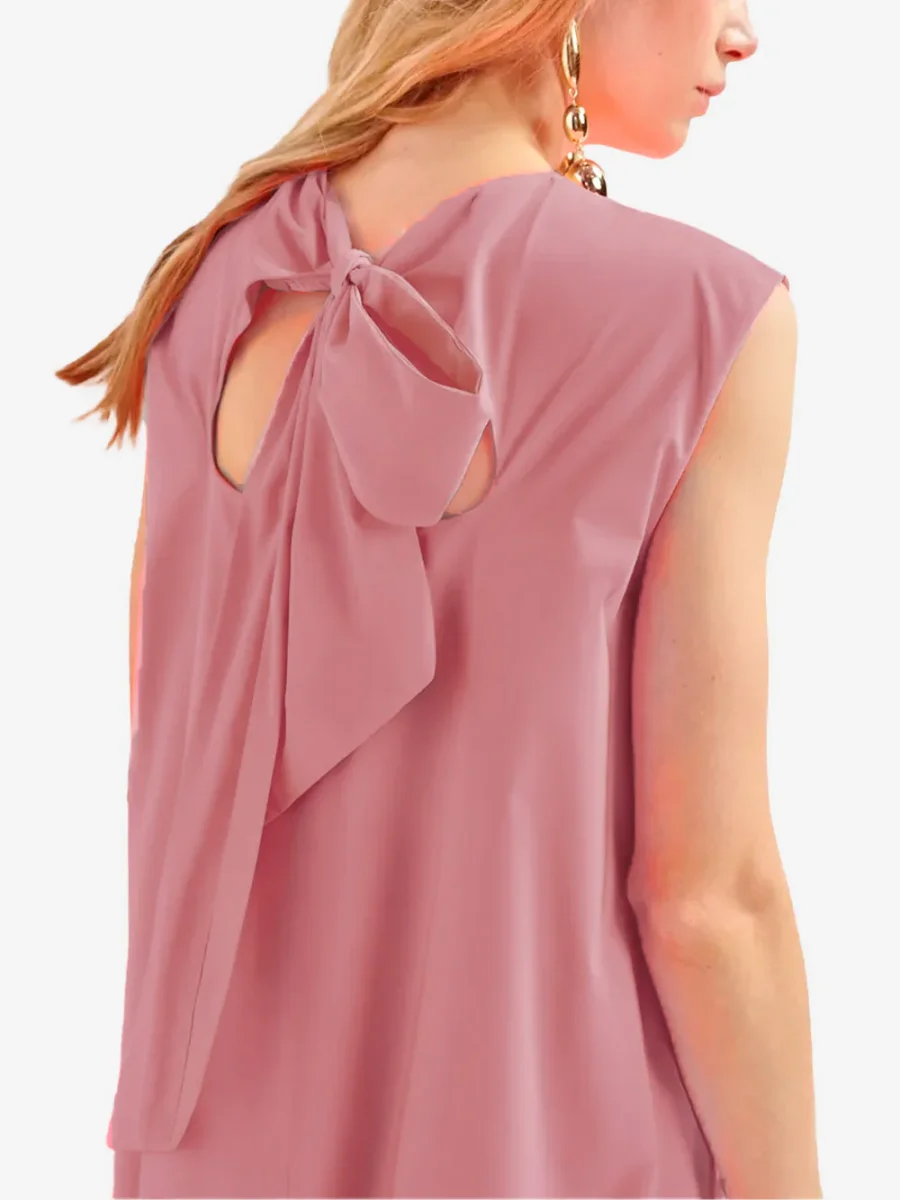 Abito corto rosa con schiena scoperta e fiocco - immagine 6