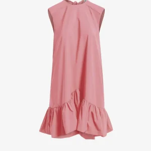 Abito corto rosa con schiena scoperta e fiocco