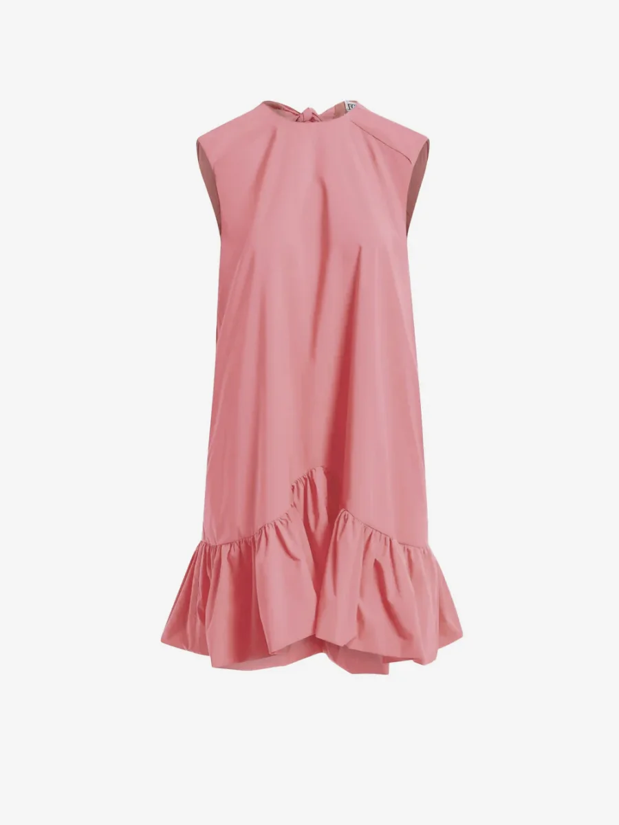 Abito corto rosa con schiena scoperta e fiocco