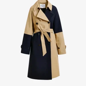 Trench doppiopetto in color block beige e blu navy