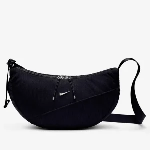 Borsa a mezzaluna in velluto a coste nera con tracolla regolabile 'Aura' (4l)