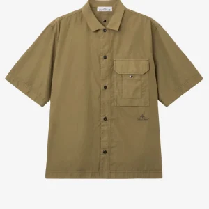 Camicia a manica corta verde in micro ripstop con tasca sul petto