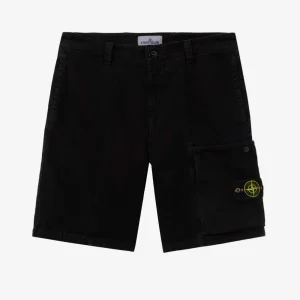 Pantaloni corti cargo neri in cotone Panama effetto 'old'